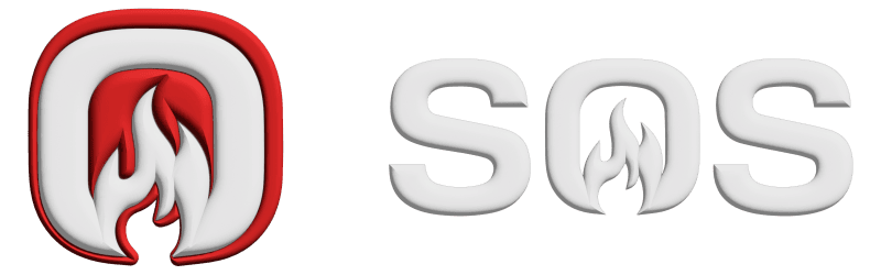 Stylized logo with flames and text